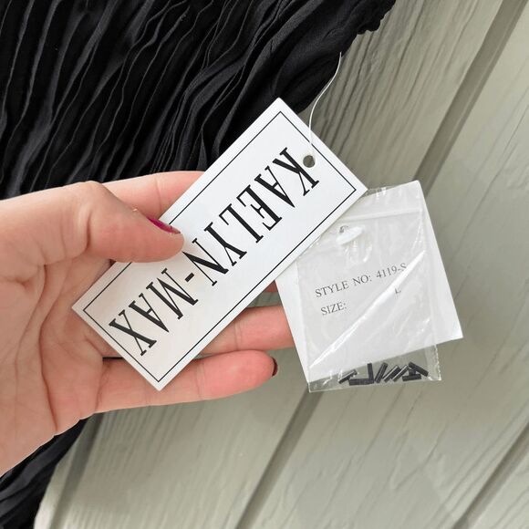 VTG NWT Kaelyn-Max Black Beaded Crinkle Top L Sheer Y2K Party Blouse Deadstock - Picture 4 of 10